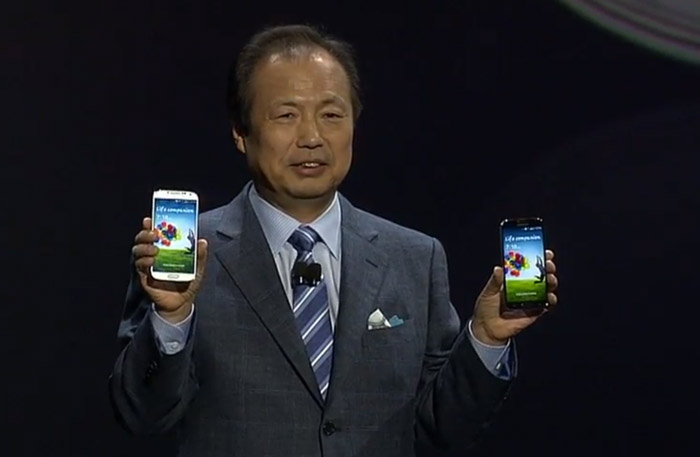 J.K. Shin, president of Samsung Mobile Communications, introduces the Samsung Galaxy S4