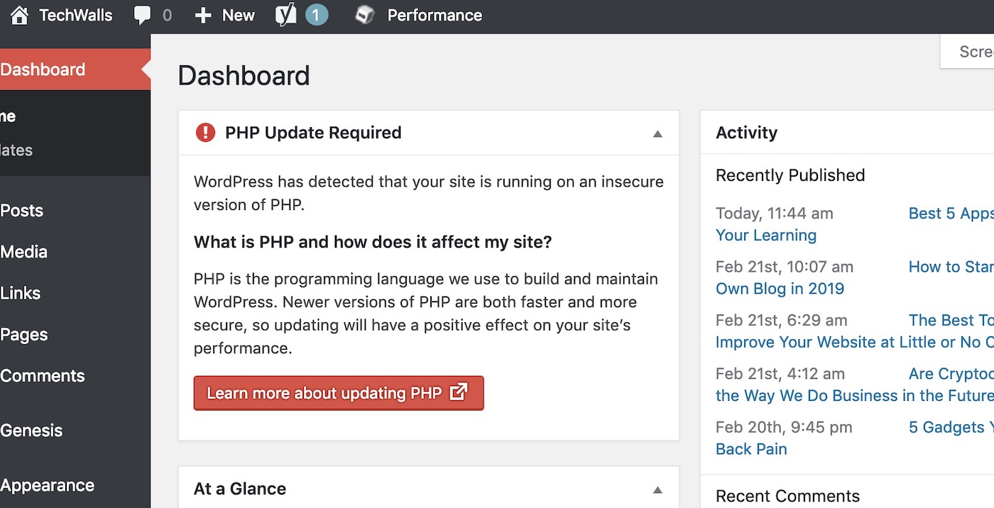wordpress php update
