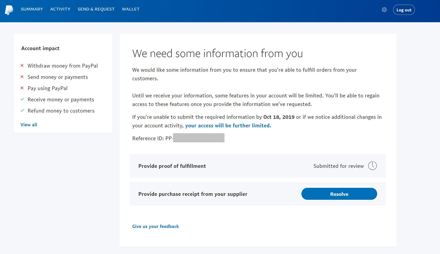Paypal Account Limited Provide Proof Of Fulfillment And Purchase Receipt From Suppliers Techwalls