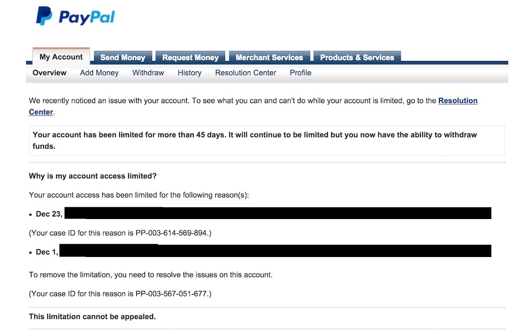 Paypal withdrawal limit